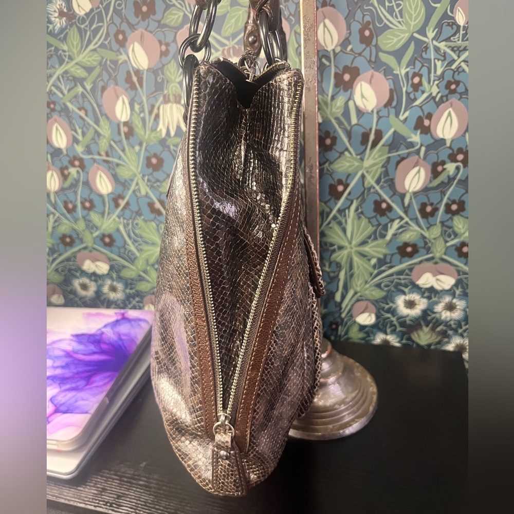 Coach Embossed Kristin Satchel Brown Python Leath… - image 4